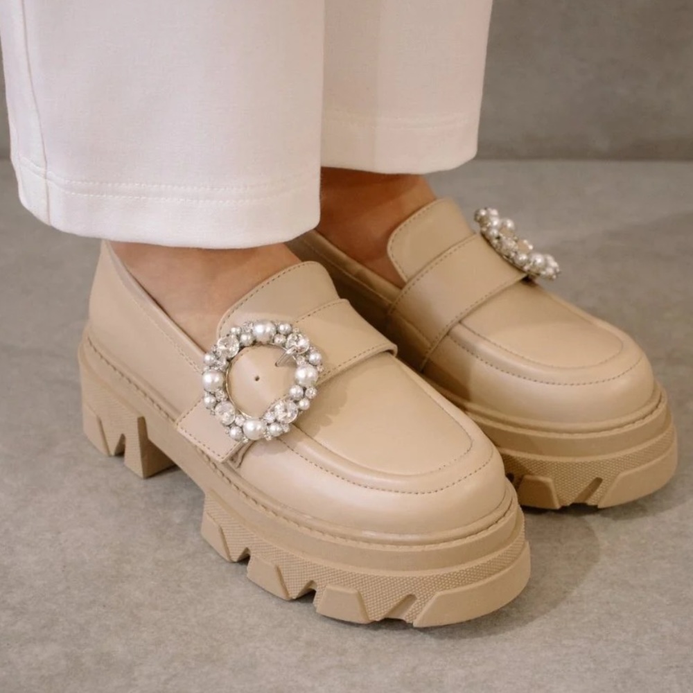 Alohas trailblazer crystal loafers beige